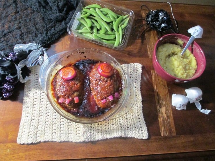 Halloween themed food on a wooden table