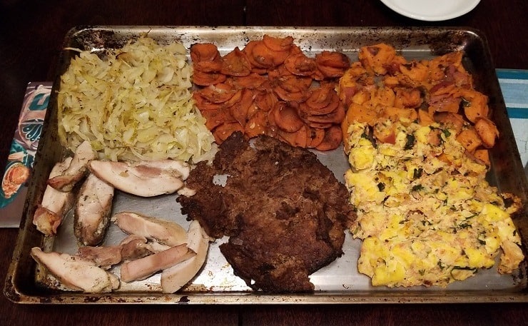 Good Kitchen meals x3 on a cookie sheet