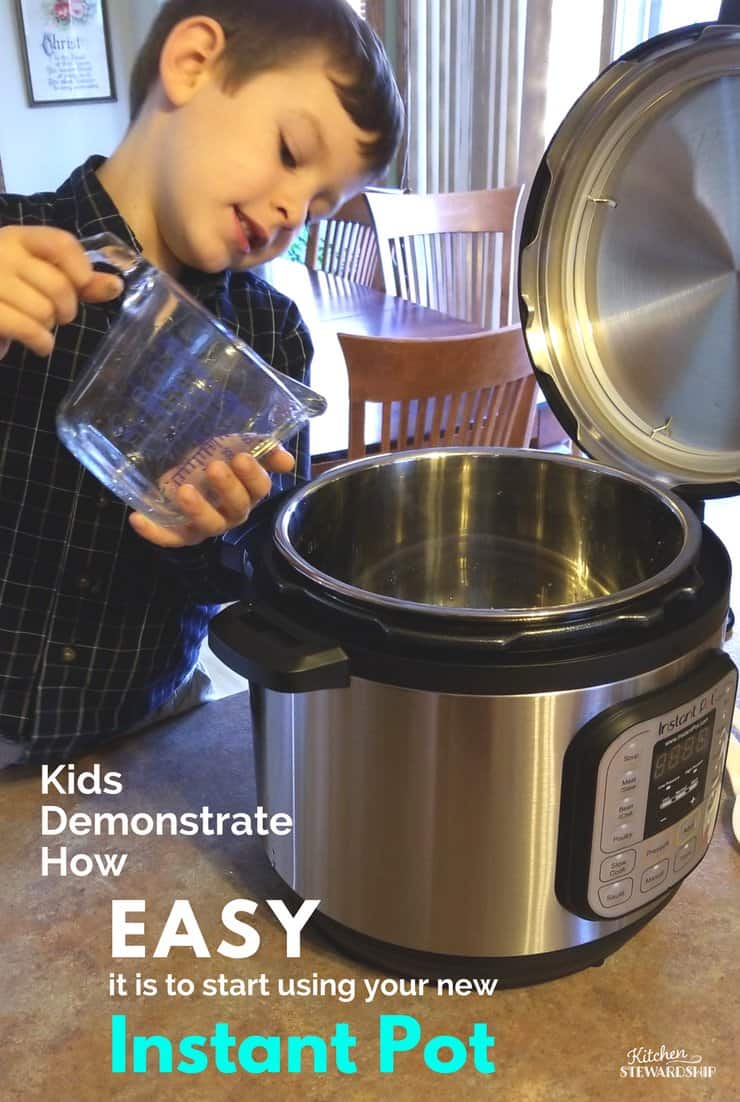 kid pouring water into an instant pot