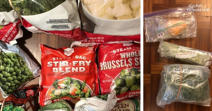 Frozen vegetables, store bought and homemade.