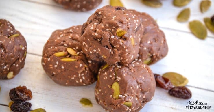 Easy gluten-free nut-free mudball recipe rolled into balls and in a pile