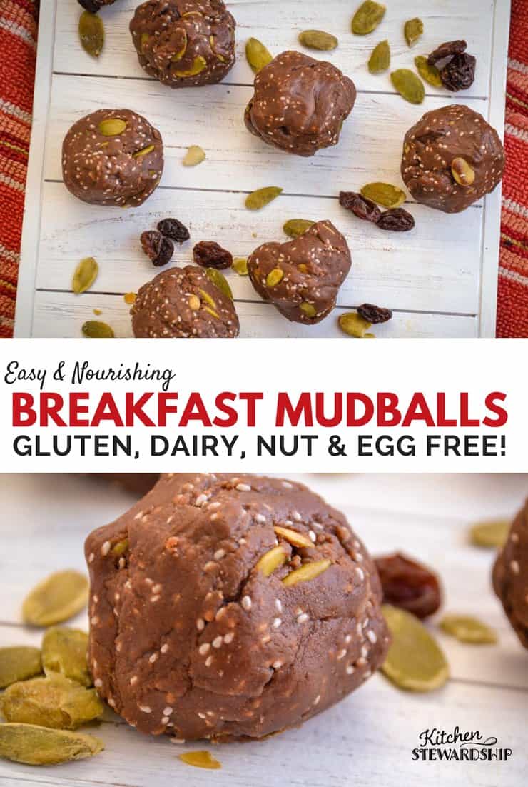 Easy gluten-free nut-free mudball recipe rolled in balls on a table. 