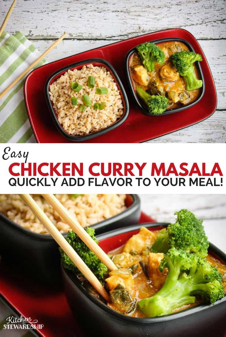 Chicken curry masala with bok choy, broccoli and a side of brown rice. Using chopsticks to eat it.