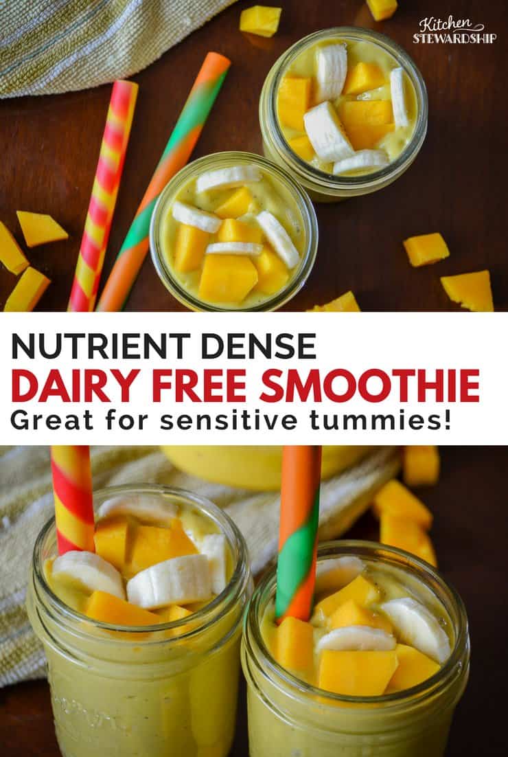 Nutrient dense, creamy dairy-free banana mango smoothie. 