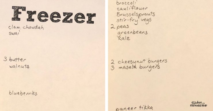 Freezer inventory list