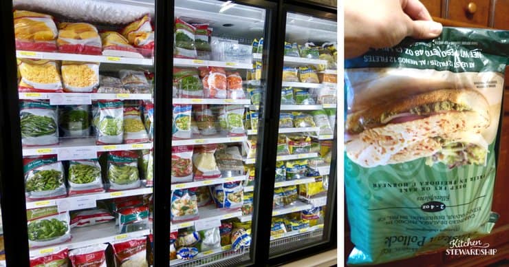 Freezer section at Gordon Food Services and a bag of frozen Pollock.