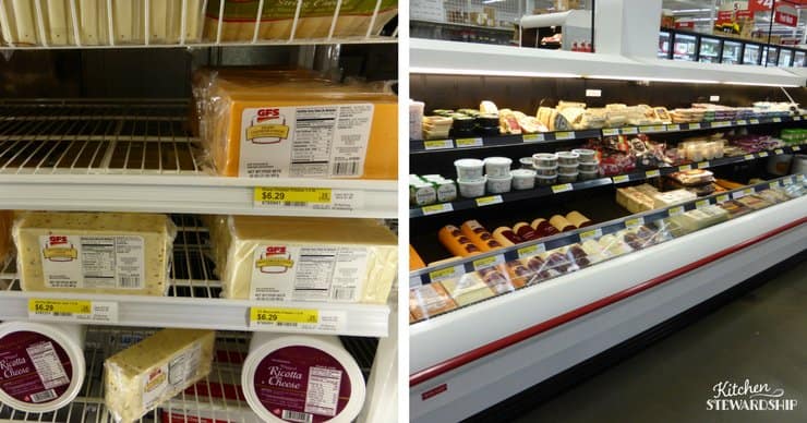 Block cheese and the cheese aisle and Gordon Food Service. GFS stock