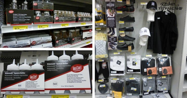 Jars, containers and chef clothes at Gordon Food Service. Gordon food supply stock.