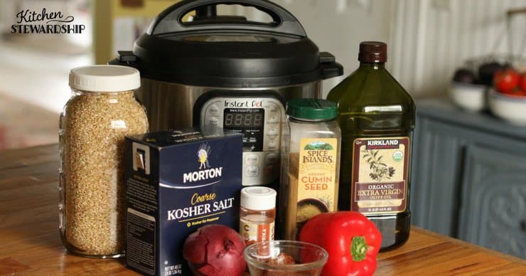 Ingredients needed to make Mexican Brown Rice in the Instant Pot. Pressure cooker brown rice Mexican style. 