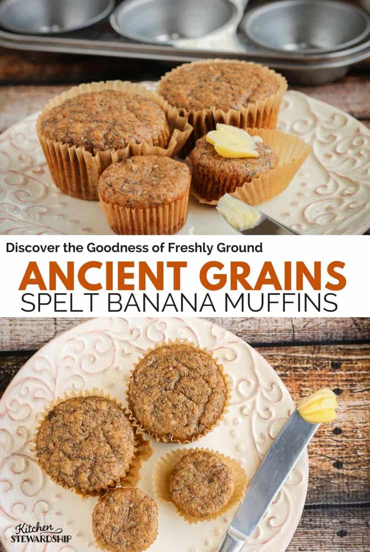 100% Whole Grain Spelt Banana Muffins on a plate