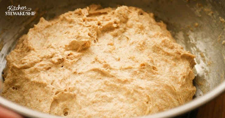 A ball of einkorn flour pizza dough. Very sticky for pizza dough.