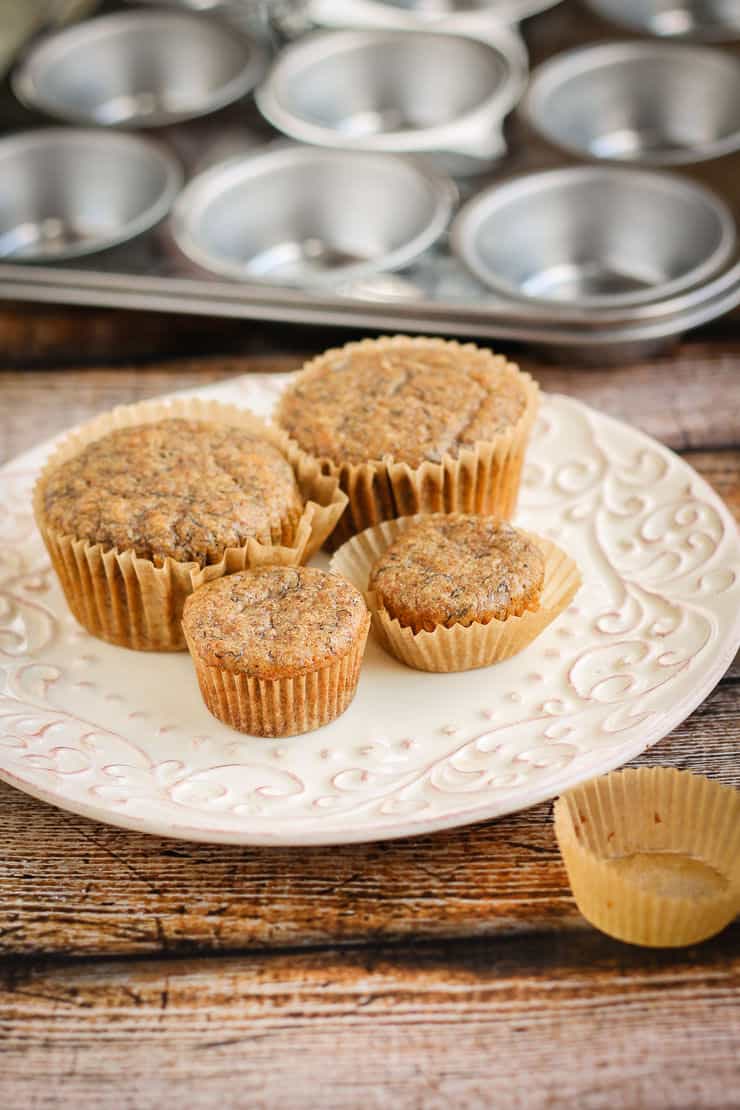 100% Whole Grain Spelt Banana Muffins on a plate.