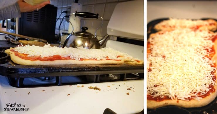Cooking whole wheat pizza crust on a cast iron skillet