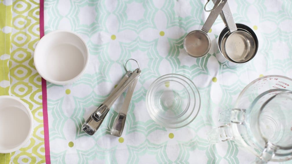 measuring cups and spoons for teaching kids to bake
