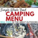 Gluten-free chicken dinner with salad cooked in a cast iron skillet over the campfire.