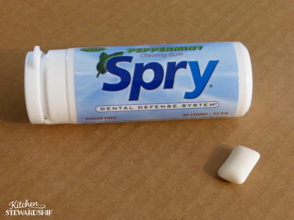 Bottle of Spry xylitol chewing gum.