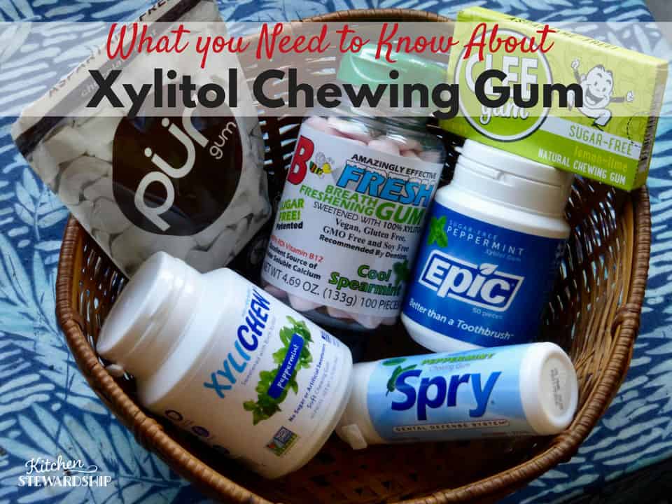 Chewing gums with xylitol in a basket. What you need to know about xylitol chewing gums.
