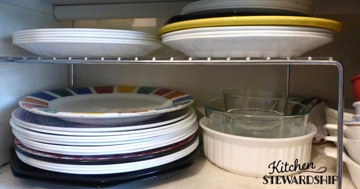 Adding a shelf in the cabinet to organize plates. 