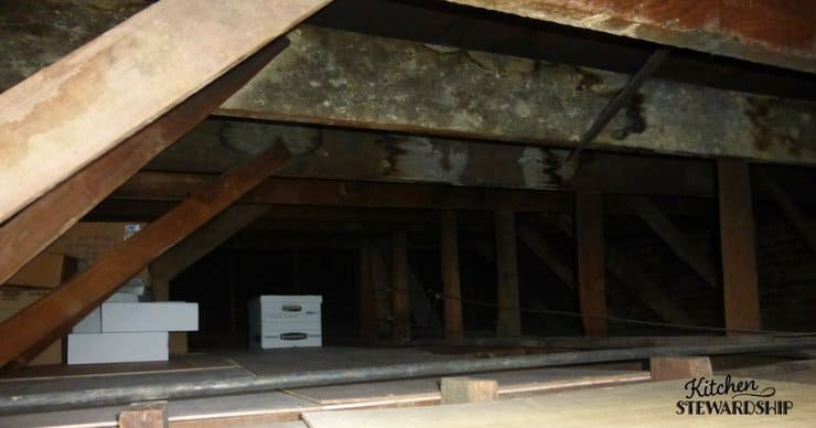 Attic space being used for extra storage.