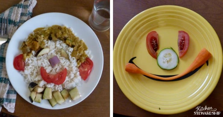 Using fresh and cooked vegetables to make kid-friendly meals. 