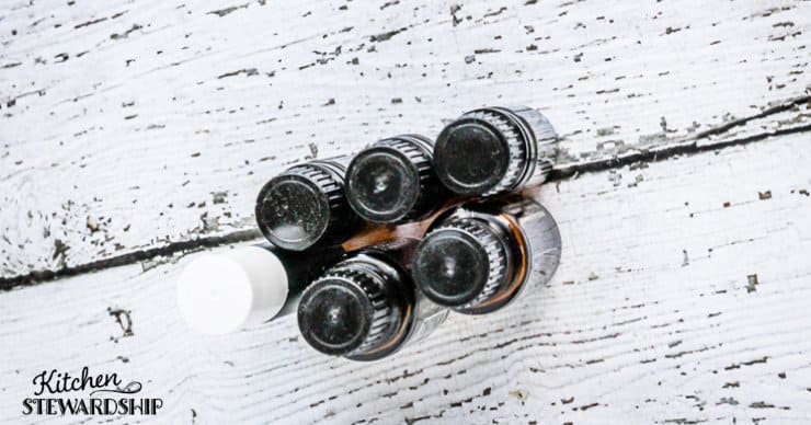 Essential oils on a table.
