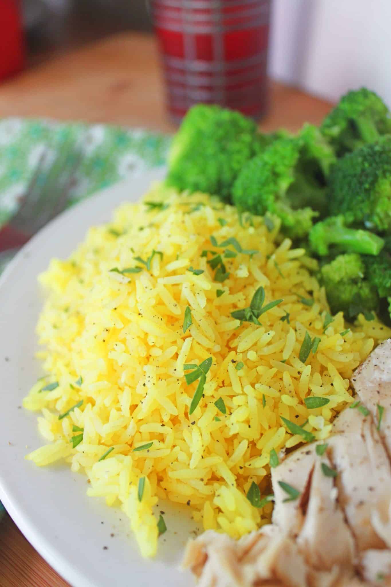 yellow rice and broccoli