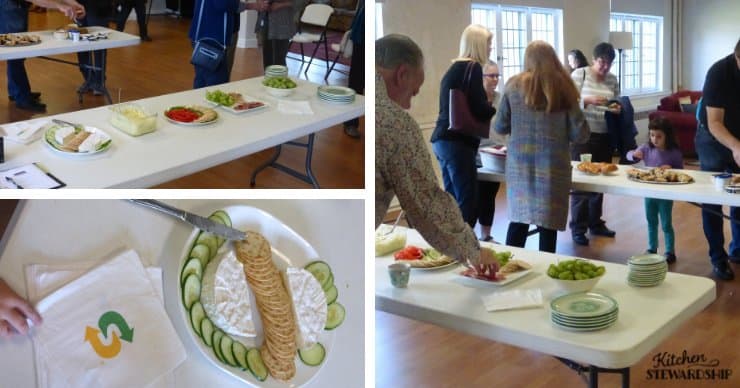 church potluck, tables of food. 