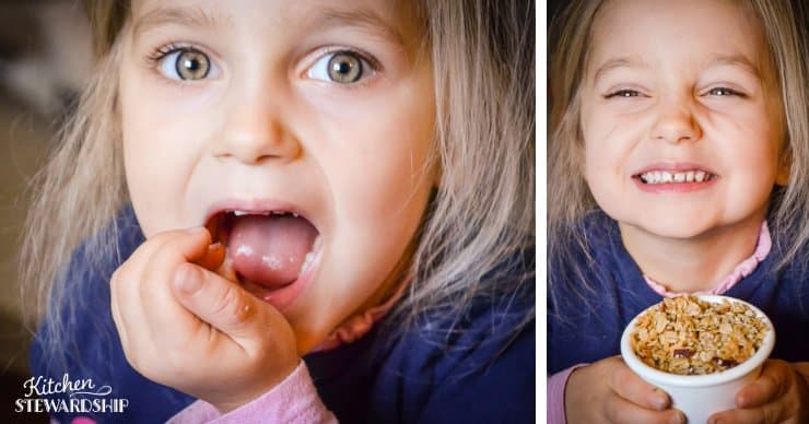 young girl eating Gluten-Free Sweet and Salty Snack Mix 