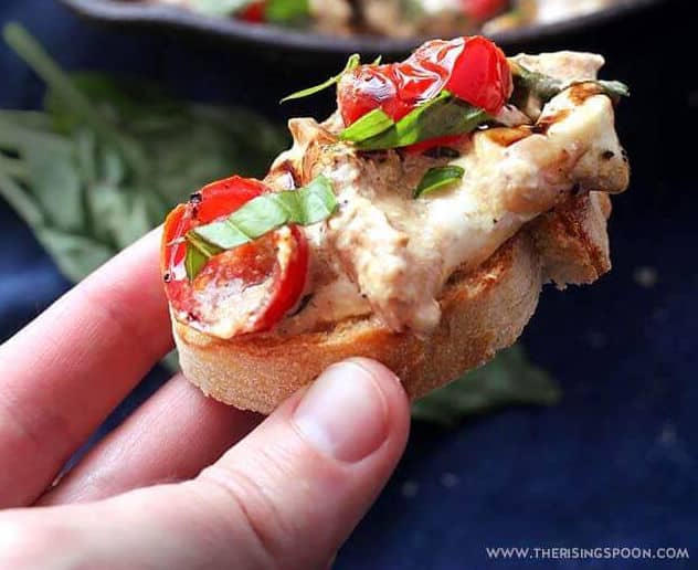 hot caprese dip on toast