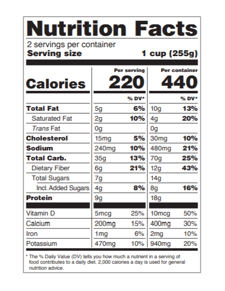 New serving size labels for nutrition facts