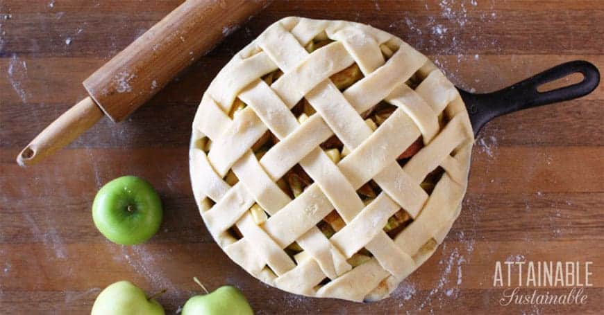 apple pie in a cast iron skillet