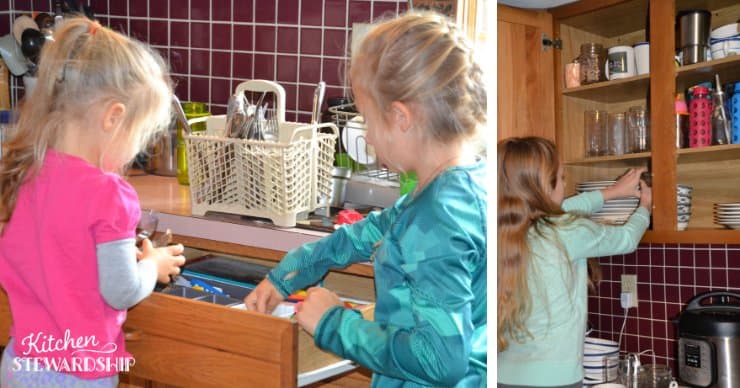 kids putting away dishes