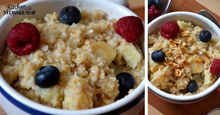 bowl of instant pot steel cut oatmeal with fruit and veggies