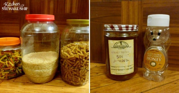 Food stored in recycled glass jars