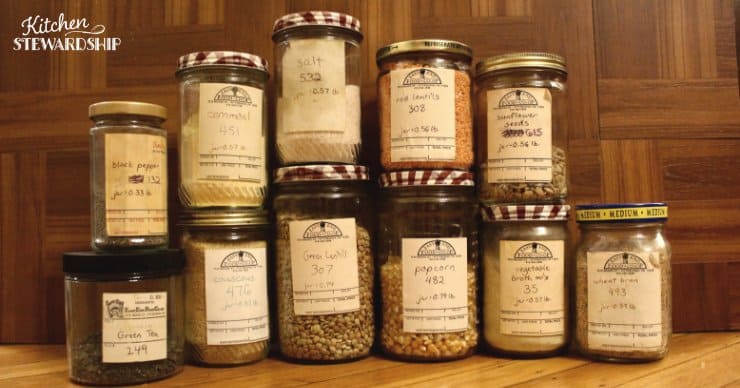 Bulk food stored in reused grocery glass jars