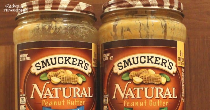 Peanut butter stored in glass jars