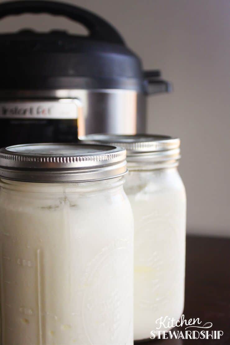 Jars of homemade yogurt next to instant pot