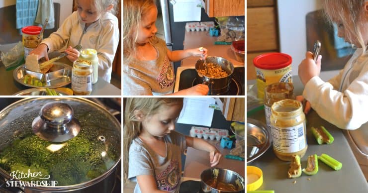 4 year old cooking lunch