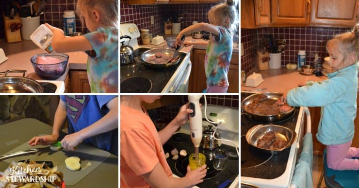 Kids cooking potato salad