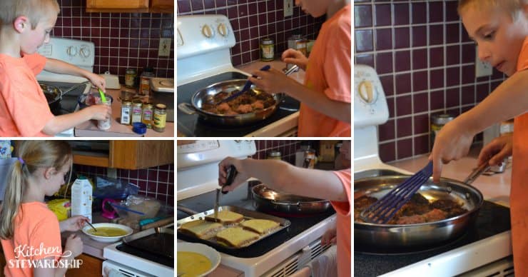 Kids cooking at the stove