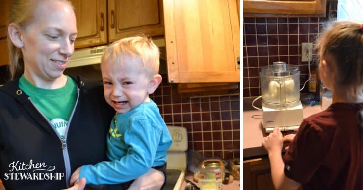 Toddler crying at a food processor