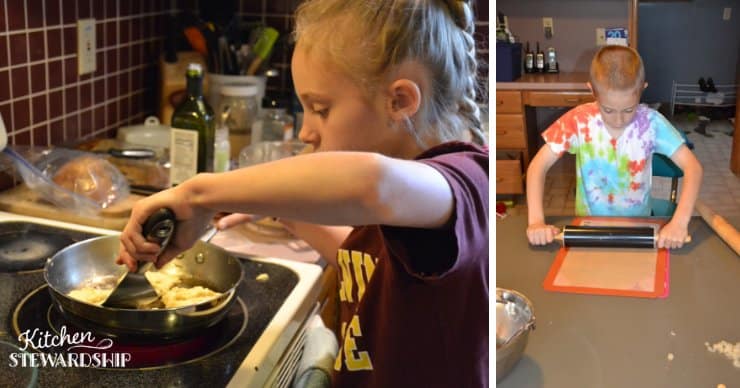 Kids cooking chickpea patties and graham crackers