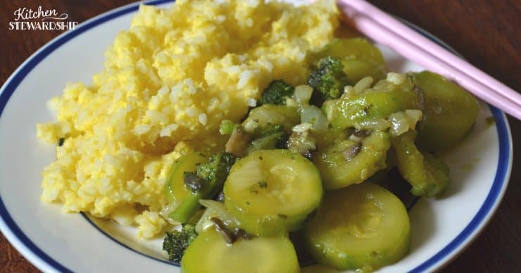 Egg fried rice and stir fried vegetables