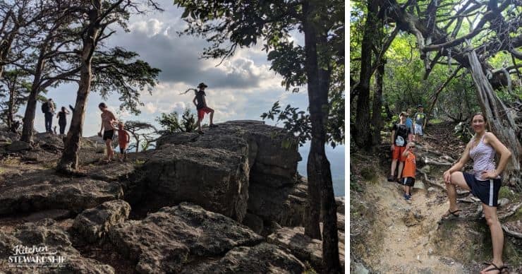 child standing in a rocky area