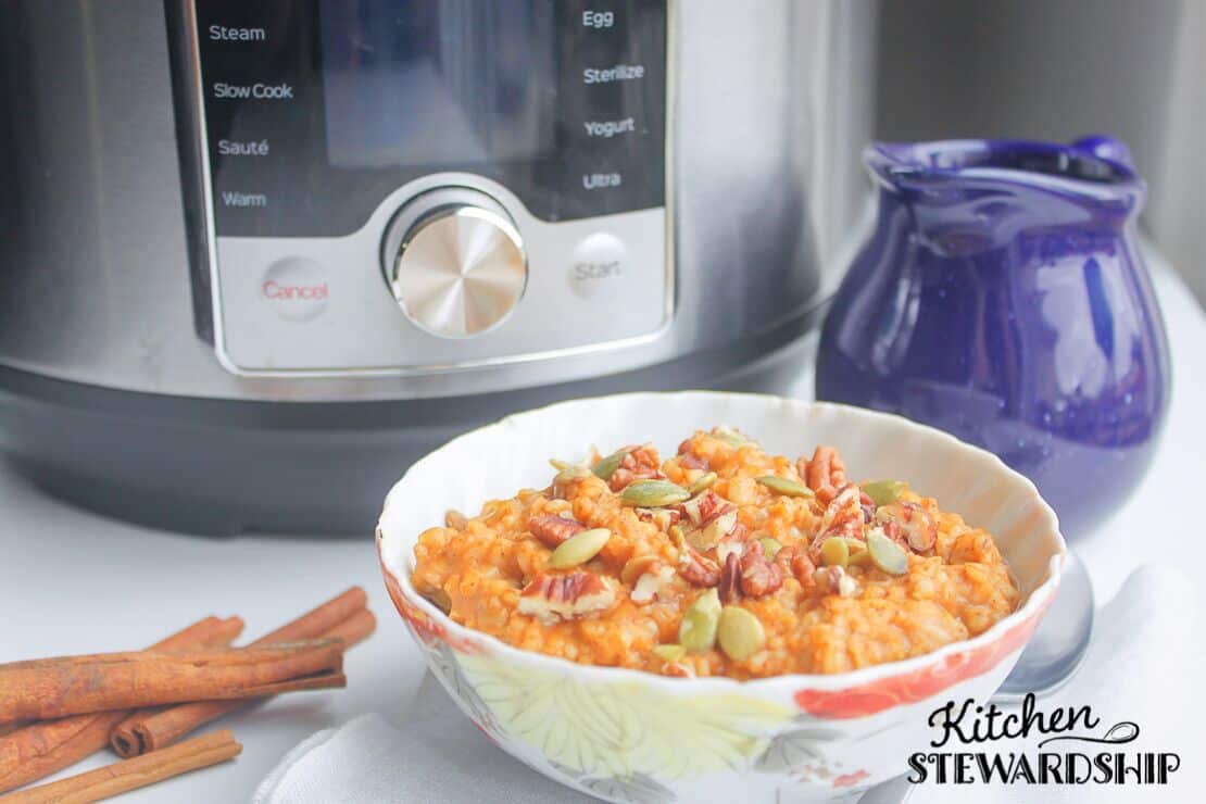 Bowl of pumpkin spice steel cut oats