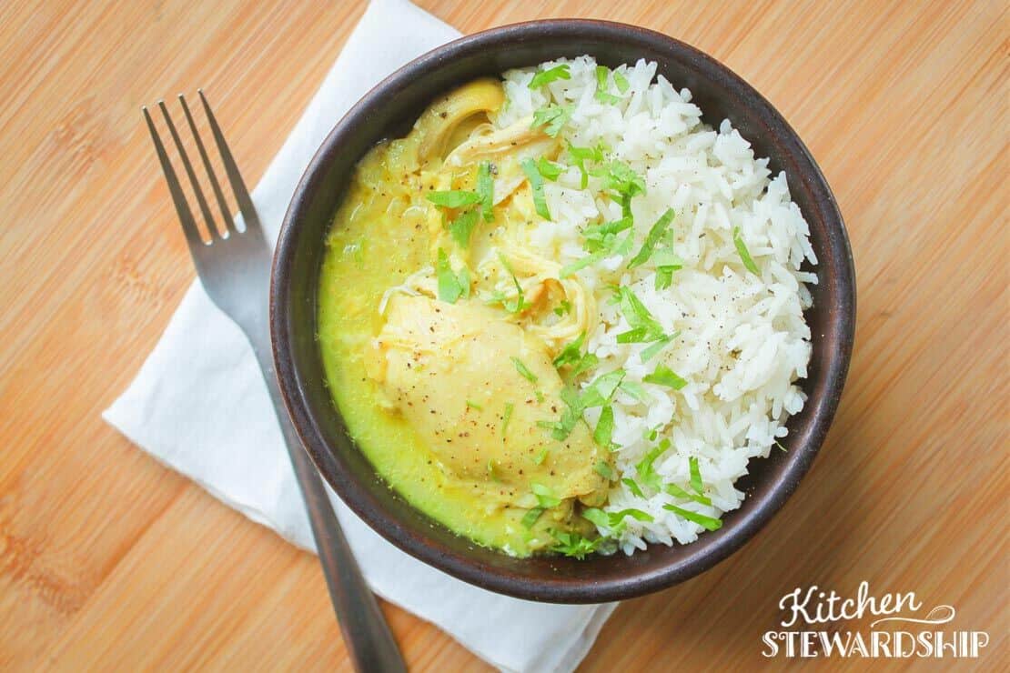 Bowl of turmeric spiced chicken