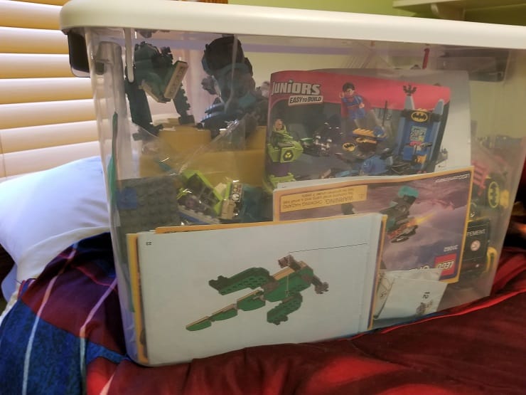 plastic tub of Legos