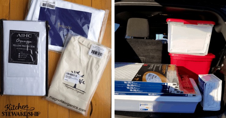 dust mite proof pillowcases and tubs and filters in a van