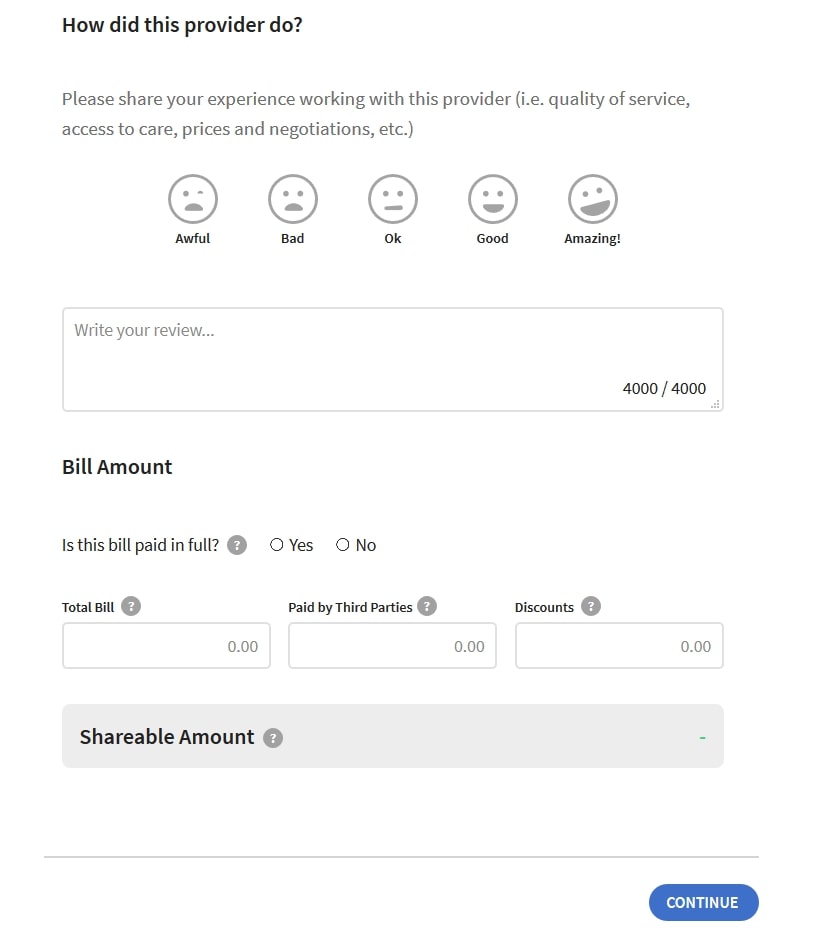 Provider rating on Samaritan Ministries