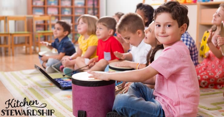 Kids playing instruments, birthday healthy treats